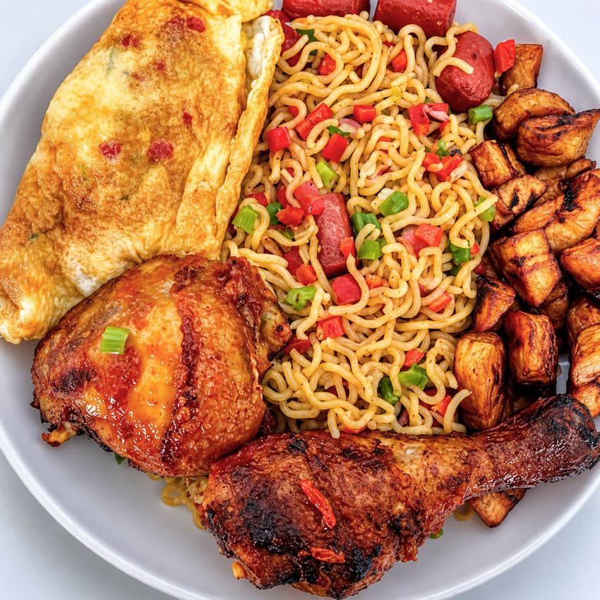 Negro Noodles, Chicken and Plantain